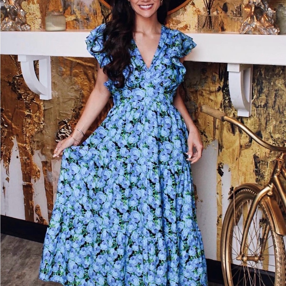 English Factory Blue Floral Midi Dress